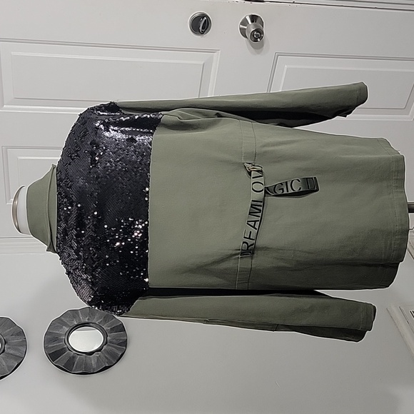 RAMY BROOK Celia Utility Jacket Sequins Army Green Pockets Streetwear Oversized - Picture 10 of 12